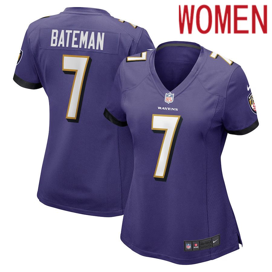 Women Baltimore Ravens #7 Rashod Bateman Nike Purple Game NFL Jersey